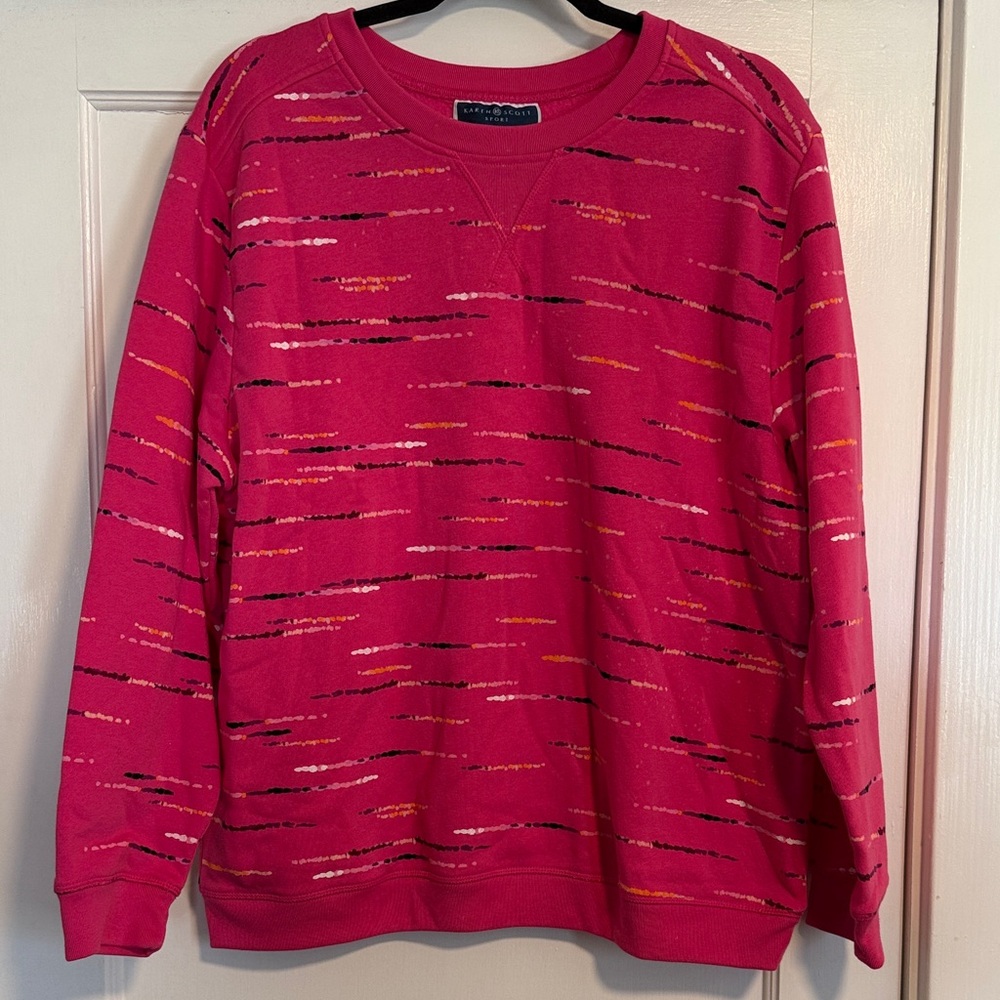 ☀️ Karen Scott Sport Pink Patterned Crewneck Sweatshirt